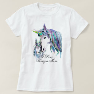 Blauwgroen Paarse Eenhoorns Moeder en Zoon T-shirt