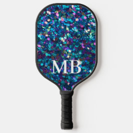 Blauwgroen Paarse Glitter Sparkle Glam Monogram Pickleball Paddle