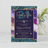 Blauwgroen & Paarse & Gouden Glitter Agaat Verjaar Kaart (Staand voorkant)