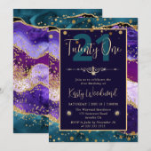 Blauwgroen & Paarse & Gouden Glitter Agaat Verjaar Kaart (Voorkant / Achterkant)