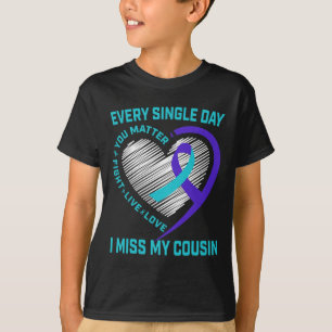 Blauwgroen Paarse hart Gezegden Neef Zelfmoordbewu T-shirt