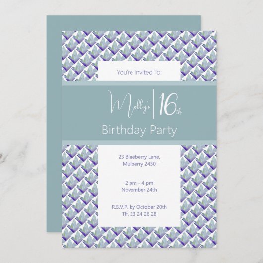 Blauwgroen Paarse Hue Magnolia Sweet 16e verjaarda Kaart (Voorkant / Achterkant)