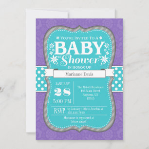 Blauwgroen Paarse Lavendel Flower Baby shower Uitn Kaart
