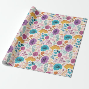 Blauwgroen Paarse lente weide bloemen bruiloft Cadeaupapier