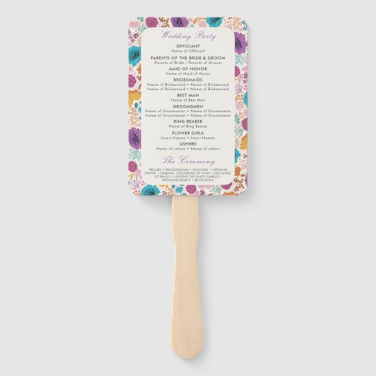 Blauwgroen Paarse lente weide bloemen bruiloft Handwaaier (Achterkant)