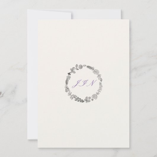 Blauwgroen Paarse lente weide bloemen bruiloft Kaart (Achterkant)