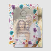 Blauwgroen Paarse lente weide bloemen bruiloft Vellum Uitnodigingen (Offset (Koppel))