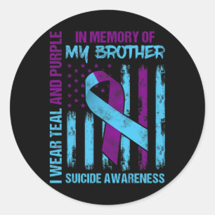 Blauwgroen Paarse ribbon Suicide Awareness Flag Br Ronde Sticker