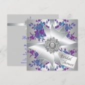 Blauwgroen Paarse Rozen Bridal Shower Invitation Kaart (Voorkant / Achterkant)