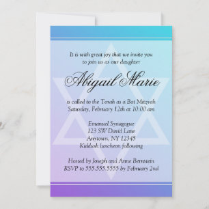 Blauwgroen Paarse ster David Bat Mitzvah Kaart