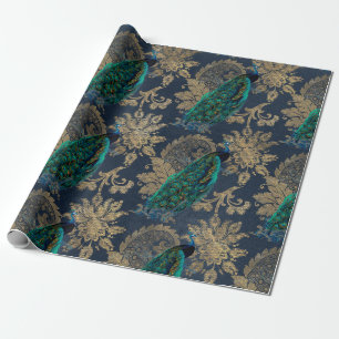 Blauwgroen packs op blauw en goud cadeaupapier
