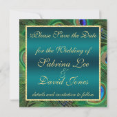 Blauwgroen pacock Sla de datum op Save The Date (Achterkant)
