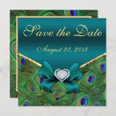 Blauwgroen pacock Sla de datum op Save The Date (Voorkant / Achterkant)