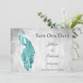 Blauwgroen Pacock sparen de Datum aankondiging (Staand voorkant)