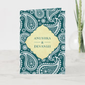 Blauwgroen Paisley Indische QR Code Bruiloft (Voorkant)