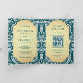 Blauwgroen Paisley Indische QR Code Bruiloft (Binnen)