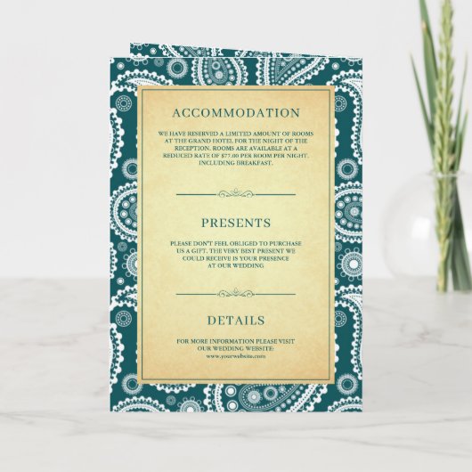 Blauwgroen Paisley Indische QR Code Bruiloft (Achterkant)