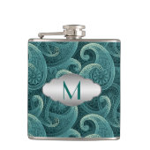 Blauwgroen Paisley Timeless Pattern Monogram Heupfles (Voorkant)