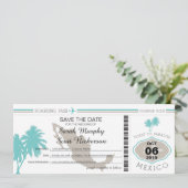 Blauwgroen palmboom sparen de Datum het instappen  Save The Date (Staand voorkant)