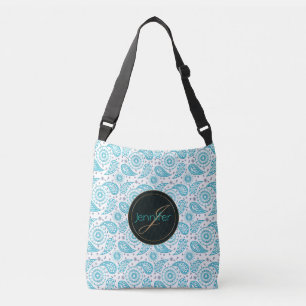 Blauwgroen patroon van Paisley. monogram. Crossbody Tas