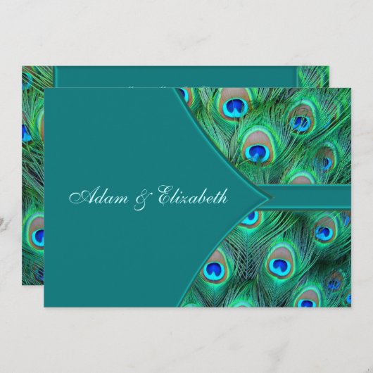 Blauwgroen Pauw Elegante Pauw Huwelijksuitnodiging Kaart (Voorkant / Achterkant)