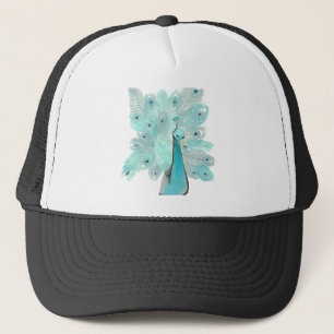 Blauwgroen pauw trucker pet