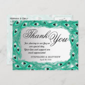 Blauwgroen Pauw Veren op Witte tot Grijze Gradient Briefkaart (Voorkant / Achterkant)