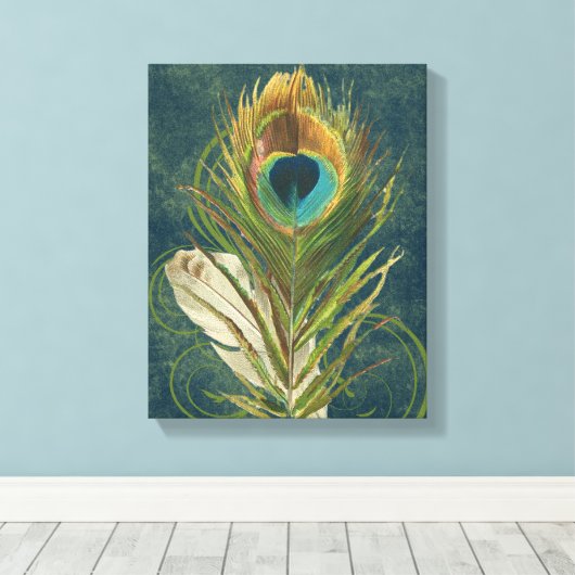  Blauwgroen pauwenveer Canvas Afdruk (Insitu (Houten vloer))