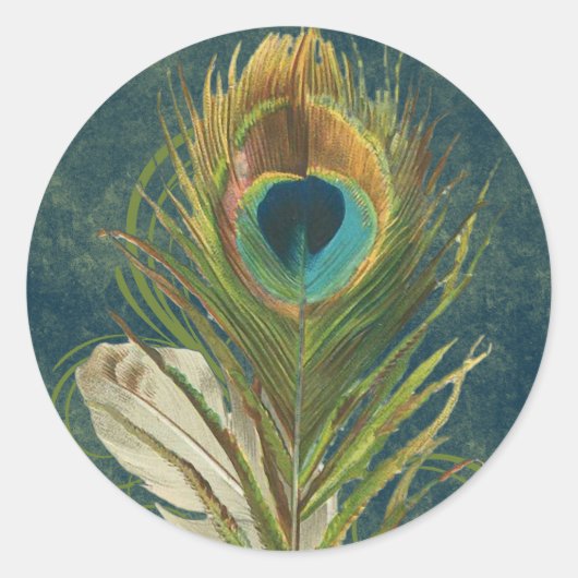  Blauwgroen pauwenveer Ronde Sticker (Voorkant)