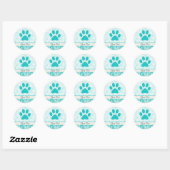 Blauwgroen Paw-afdrukken Ronde Sticker (Vel)