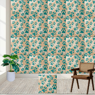 Blauwgroen Paw Print Pattern Tegel Tegeltje