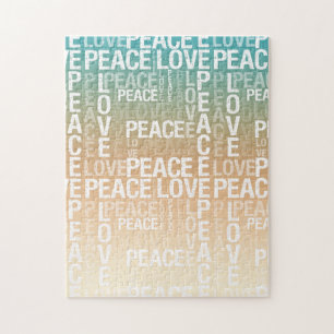 Blauwgroen Peach Gold White Peace Love Legpuzzel