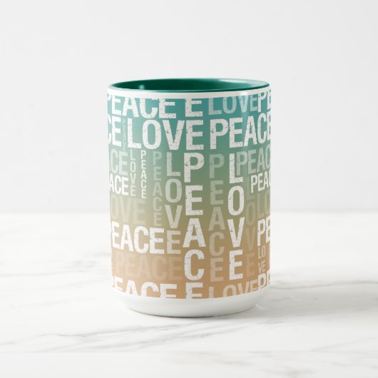Blauwgroen Peach Gold White Peace Love Mok (Midden)