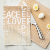 Blauwgroen Peach Gold White Peace Love Theedoek (Quarter Fold)