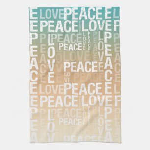 Blauwgroen Peach Gold White Peace Love        Theedoek