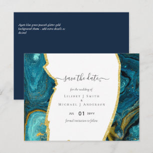 Blauwgroen Peacock Blue Gold Agaat bruiloft Briefkaart