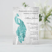 Blauwgroen Peacock Bridal Shower-uitnodiging Kaart (Staand voorkant)