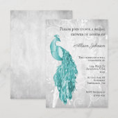 Blauwgroen Peacock Bridal Shower-uitnodiging Kaart (Voorkant / Achterkant)