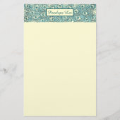  Blauwgroen Peacock Feathers Header en Jouw naam Briefpapier (Voorkant)