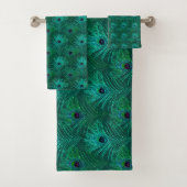 Blauwgroen Peacock Feathers Patroon Bad Handdoek (Insitu)