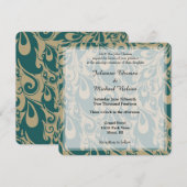 Blauwgroen Peacock Feathers Wedding Kaart (Voorkant / Achterkant)