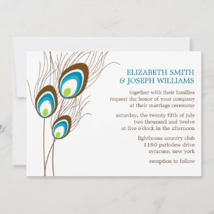 Blauwgroen Peacock Feathers Wedding Kaart