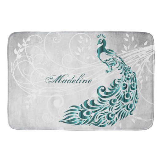 Blauwgroen Peacock - Gepersonaliseerde Bath Mat (Voorkant)