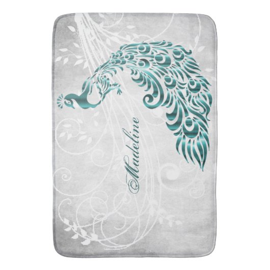 Blauwgroen Peacock - Gepersonaliseerde Bath Mat (Voorkant Verticaal)