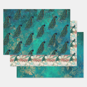 Blauwgroen Peacock Inpakpapier Vel