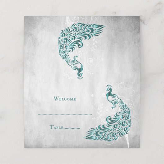 Blauwgroen Peacock Leaf Vine Reception Place Card (Buitenkant ongevouwen)