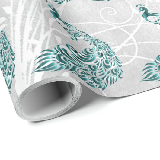 Blauwgroen Peacock Leaf Vine Wedding Wrapping Pape Cadeaupapier (Rol Hoek)