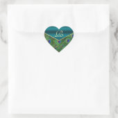 Blauwgroen Peacock Monogram Envelope Seal Hart Sticker (Tas)