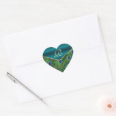 Blauwgroen Peacock Monogram Envelope Seal Hart Sticker (Envelop)