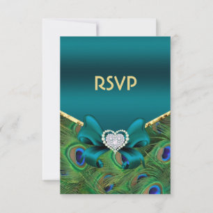 Blauwgroen Peacock RSVP Kaartje